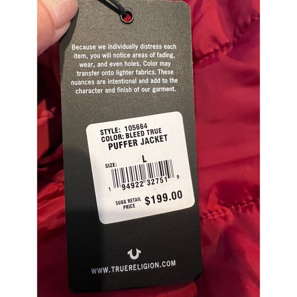 True Religion micro puffer jacket Red L - Picture 5 of 7